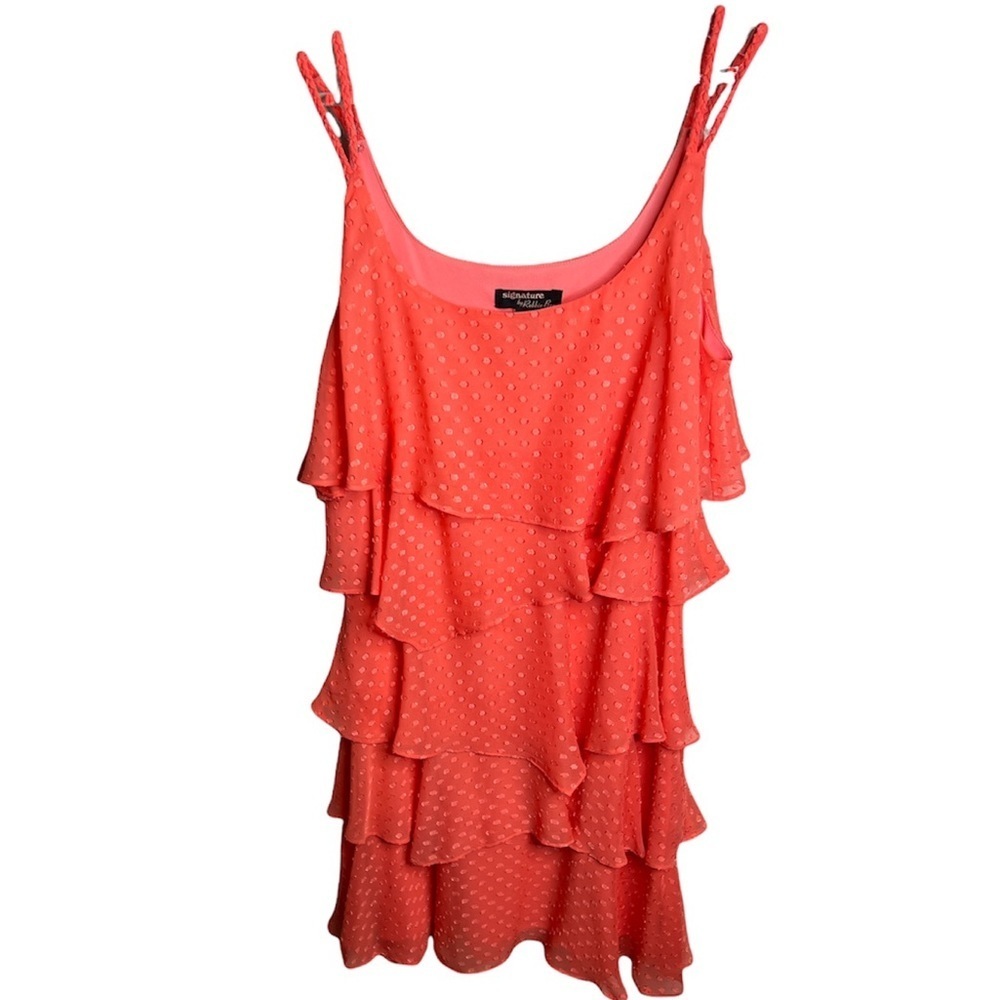 Signature By Robbie Bee Layered Pink/Peach Dress W/polka dot design